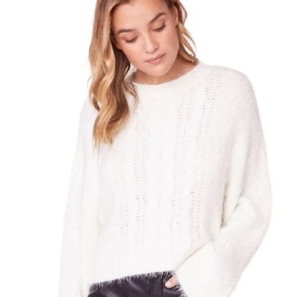 Soft Eyelash Cropped Sweater Cable Knit Feelin Lashy Ivory Off White Size Small